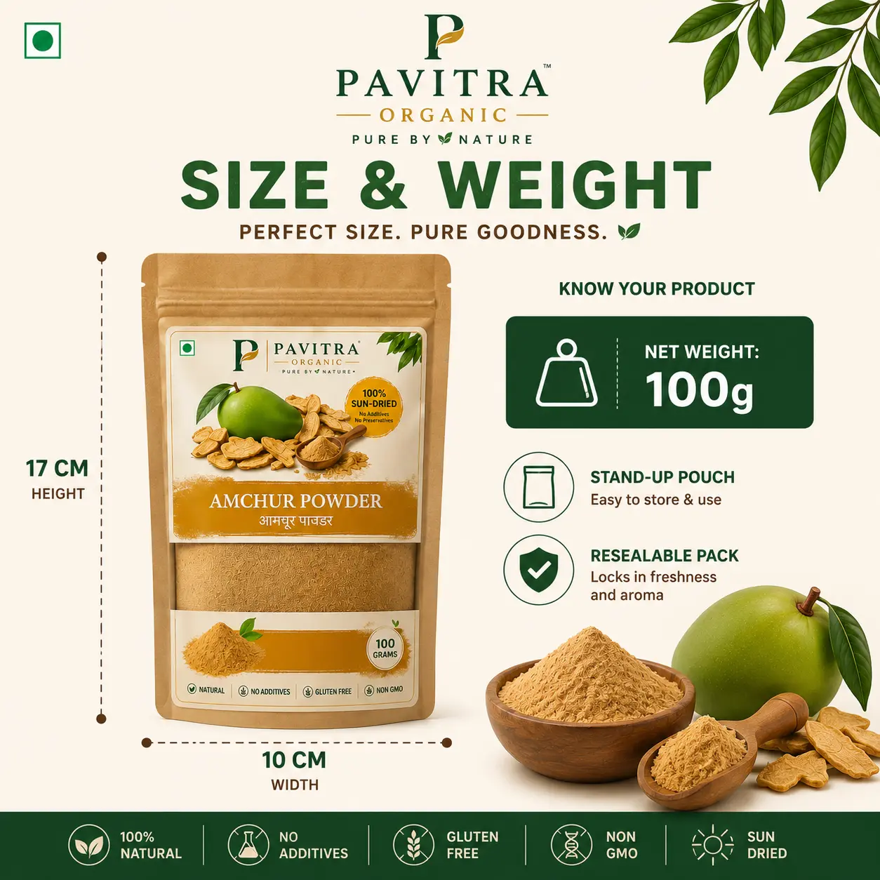 Pavitra Organic Amchur Powder | 100% Sun-Dried Raw Mango Powder | No Additives, No Preservatives | For Chaat, Curry & Seasoning | 100g - Image 6